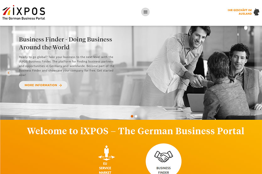 Screenshot der Website iXPOS das Außenwirtschaftsportal