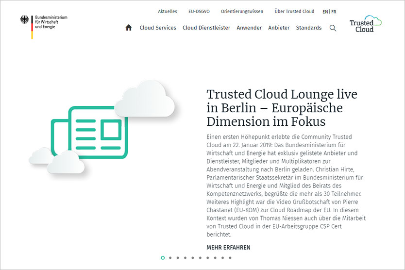 Screenshot der Website Trusted Cloud