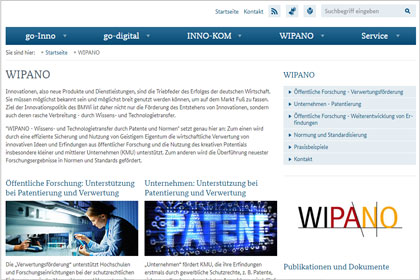 Screenshot der Themenseite WIPANO