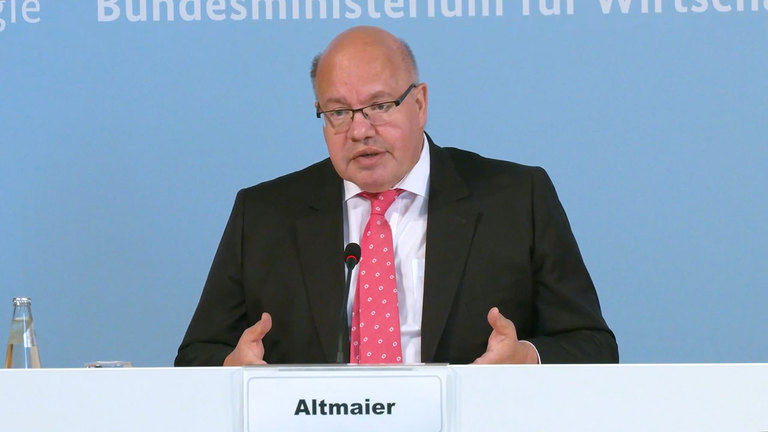 Screenshot aus dem Video Pressestatement von Bundesminister Altmaier zur Einigung auf ein EU-Haushaltspaket