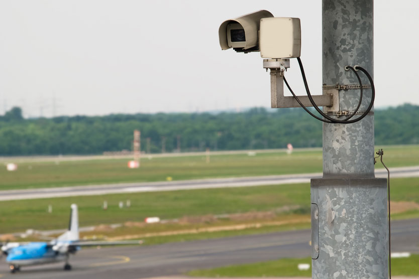 Sicherheitskamera an einem Flughafen; Quelle: iStock.com/GeorgHanf