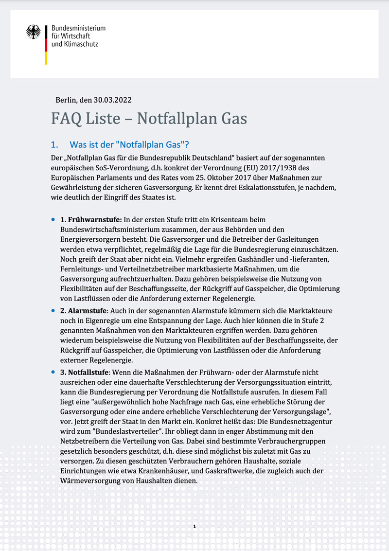 FAQ Liste – Notfallplan Gas