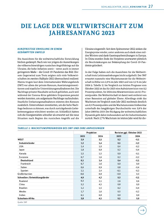 Cover DIE LAGE DER WELTWIRTSCHAFT ZUM JAHRESANFANG 2023
