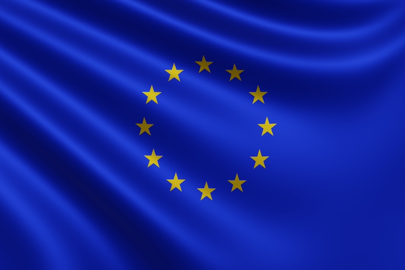 Bild der Europaflagge: 12 Gelbe Sterne kreisförmig angeordnet auf blauem Grund