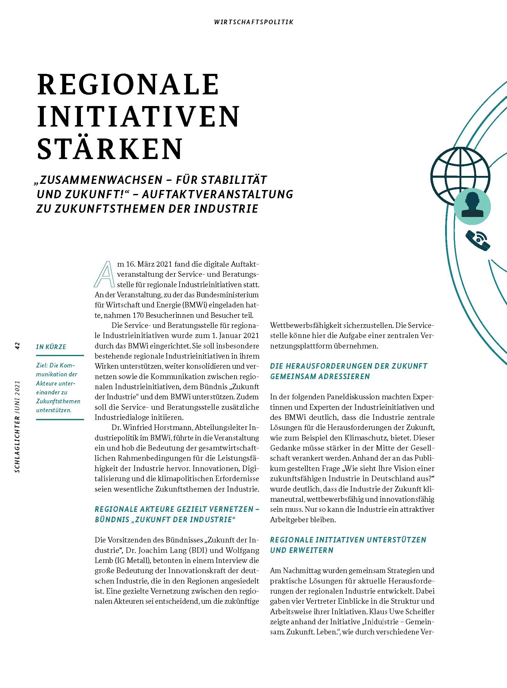 Cover der Publikation Schlaglichter der Wirtschaftspolitik "REGIONALE INITIATIVEN STÄRKEN"