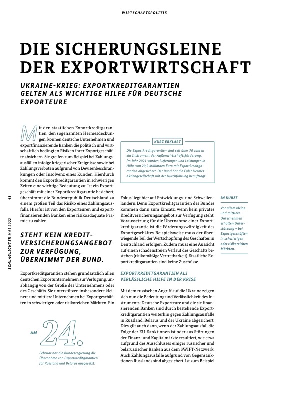 Cover zum Artikel: Die Sicherungsleine der Exportwirtschaft