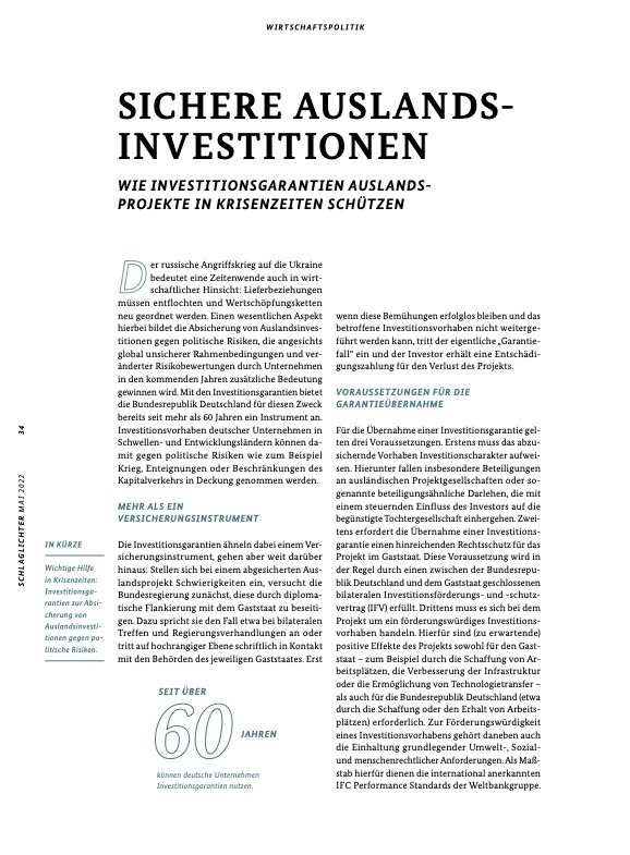 Cover zum Artikel: Sichere Auslandsinvestitionen