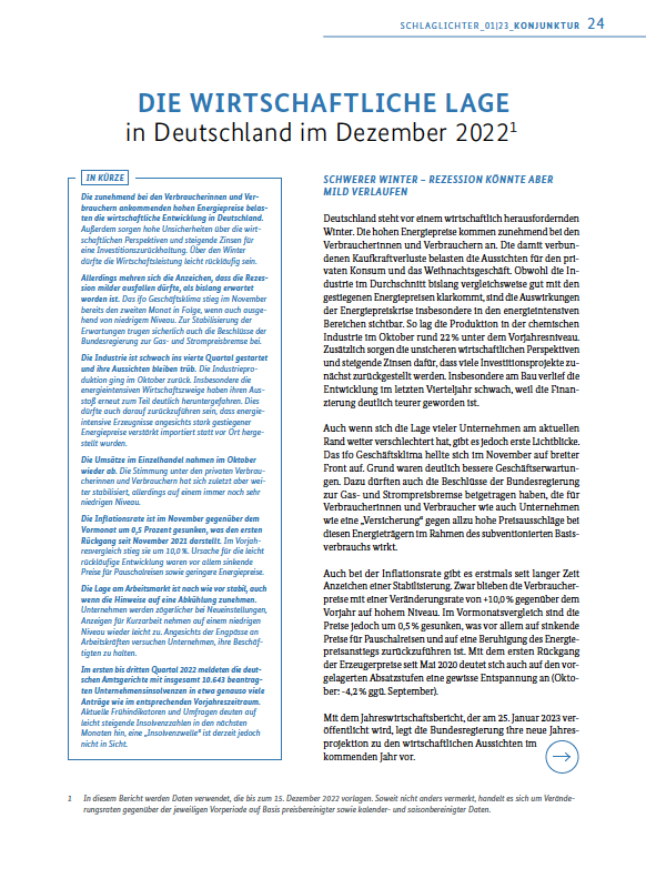 Cover Die wirtschaftliche Lage in Deutschland im Dezember 2022