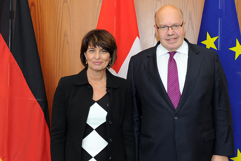 Federal Minister Peter Altmaier and federal Councillor Doris Leuthard, head of the Federal Department of the Environment, Transport, Energy and Communications (DETEC)