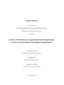 Cover Article 114 TFEU as a Legal Basis for Strengthened Control of Acquisitions by Digital Gatekeepers