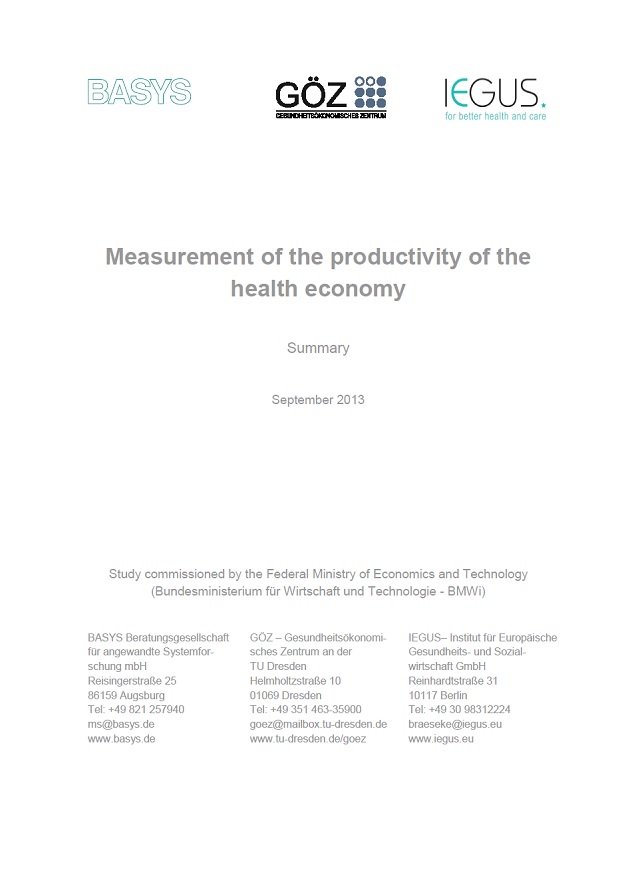Cover of the study Measurement of the productivity of the health economy - Summary