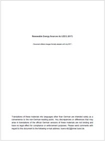 Cover of the publication Renewable Energy Sources Act 2017