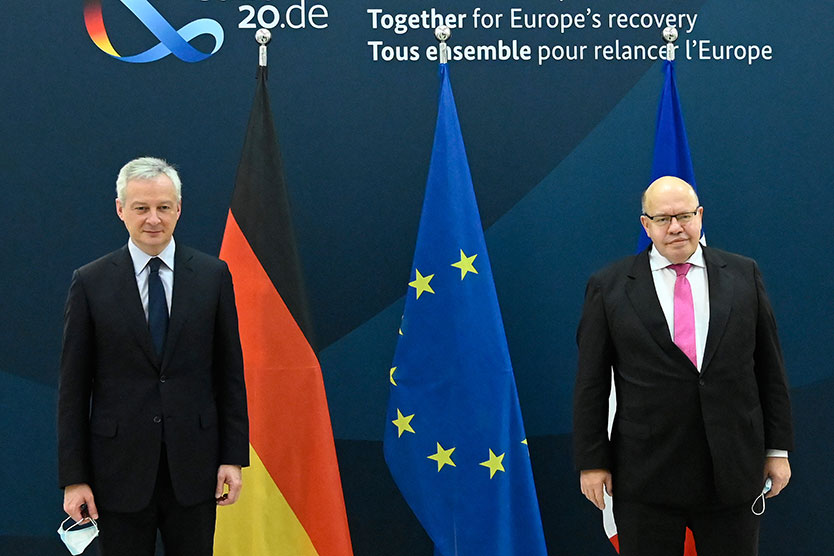 Le ministre fédéral de l'Économie et de l'Énergie Peter Altmaier (à droite) et son homologue français Bruno Le Maire (à gauche)