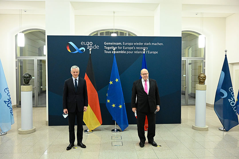 Le ministre fédéral de l'Économie et de l'Énergie Peter Altmaier (à droite) et son homologue français Bruno Le Maire (à gauche).