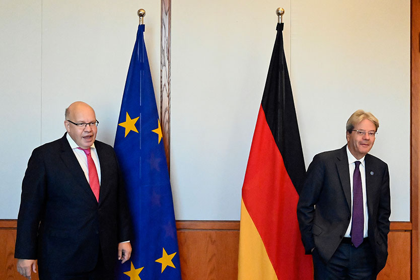 Le ministre fédéral de l'Économie et de l'Énergie Peter Altmaier et le commissaire européen à l'économie s’entretiennent sur un renforcement de l’économie à la suite de la crise du Covid-19 